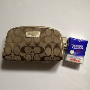 Coach brown canvas print with gold trim pouch